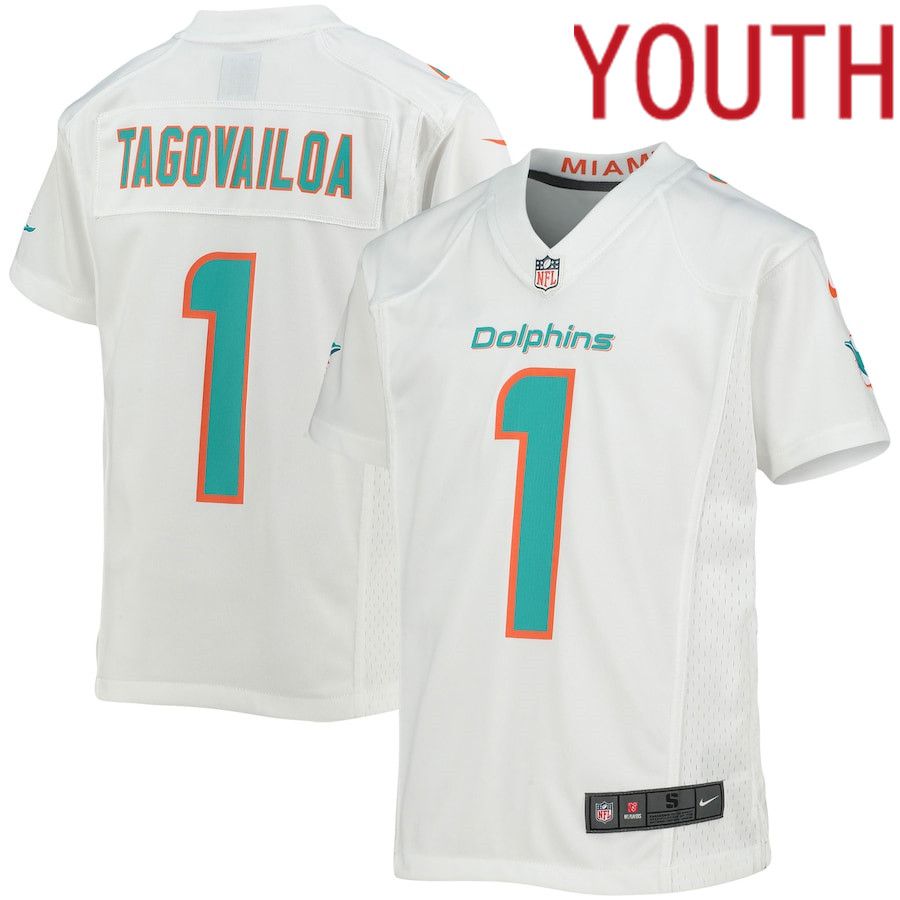 Youth Miami Dolphins #1 Tua Tagovailoa Nike White Game NFL Jersey